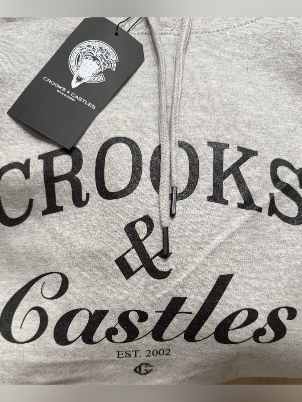 Crooks & Castles Light Gray Hoodie with Black Logo Print -2XL *NWT